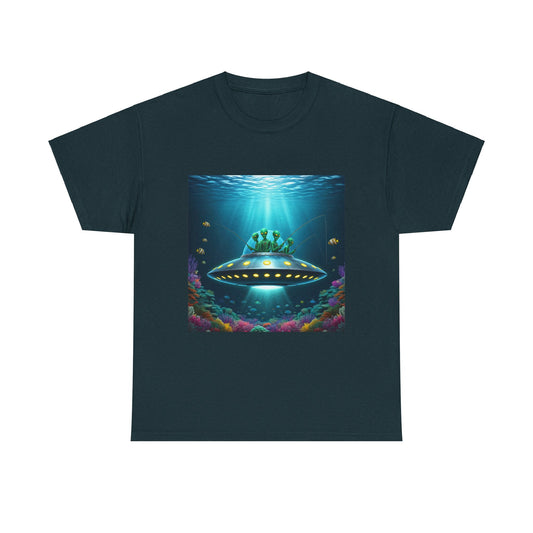 Aliens Fishing Under The Sea Unisex Heavy Cotton Tee